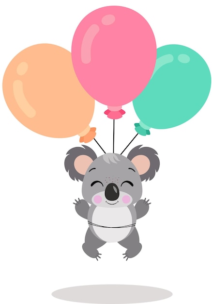 Słodki koala latający z balonami