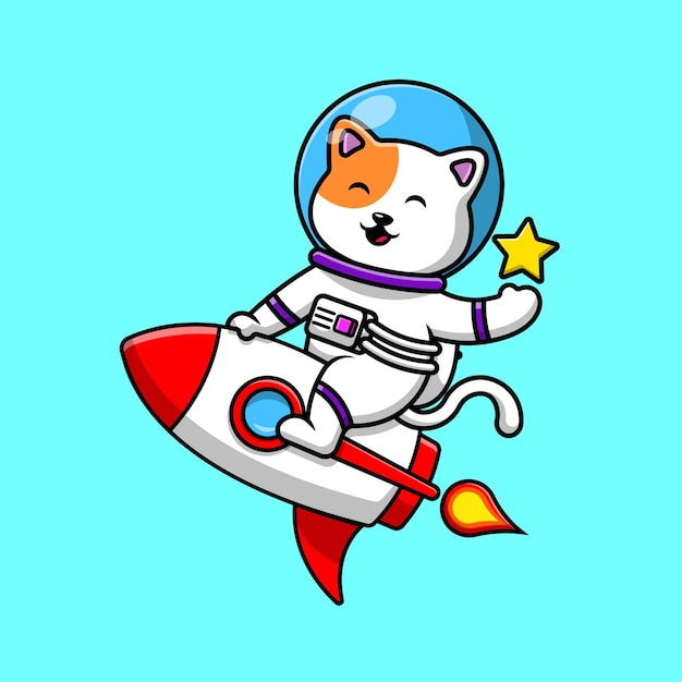 Słodki Kot Astronauta Jazda Rakieta Kreskówka Wektor Ikony Ilustracja