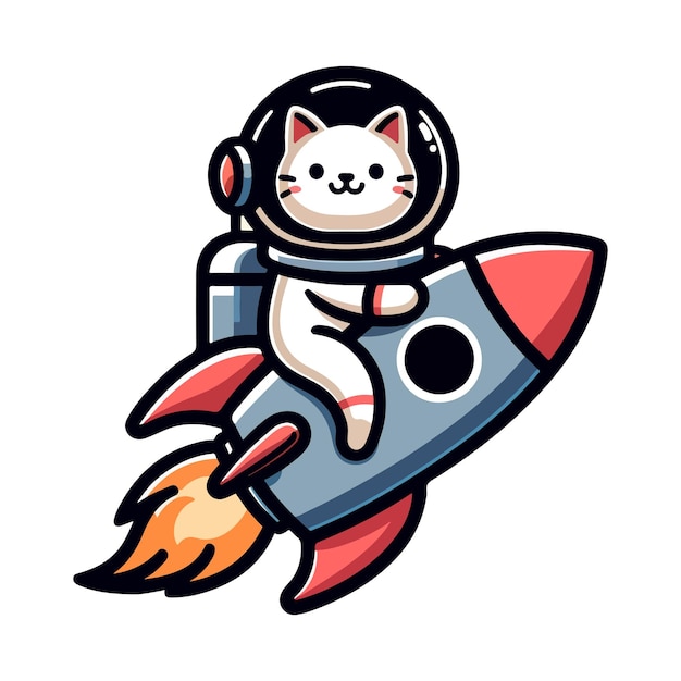 Słodki kot astronauta jeździ rakietą ikona postać wygenerowana przez sztuczną inteligencję