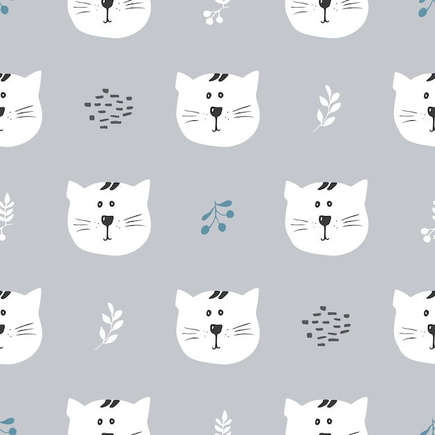 Plik wektorowy słodki kot bezszwykowy wzór ilustracja wektorowa kreskówki