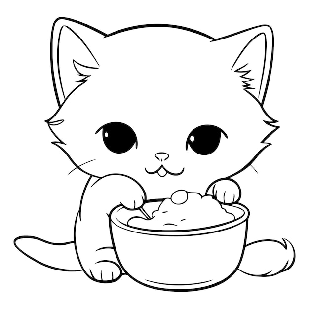 Plik wektorowy słodki kot jedzący z miski płatków