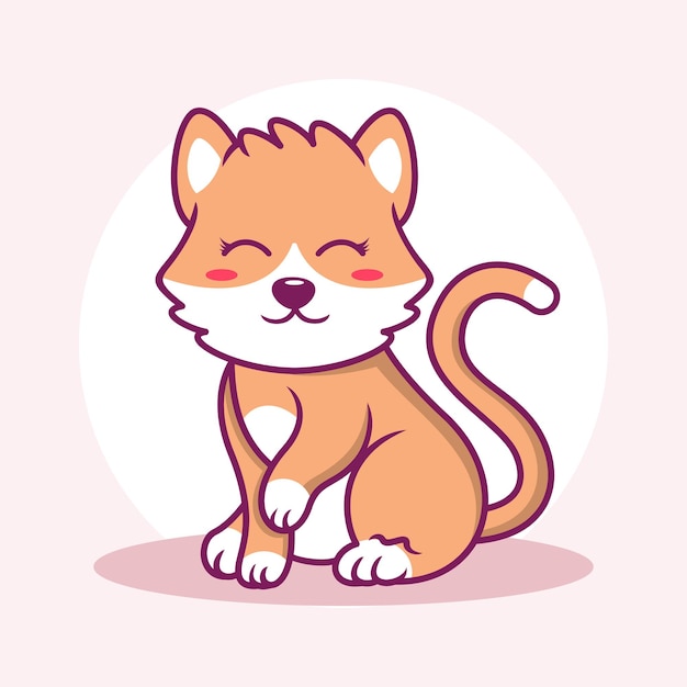 Słodki Kot Kreskówka Ikona Ilustracja