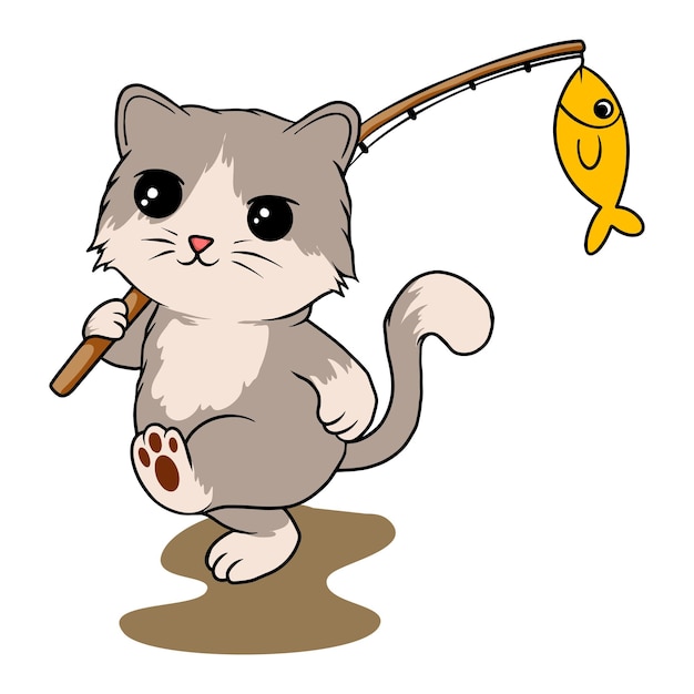 Plik wektorowy słodki kot łowiący ryby