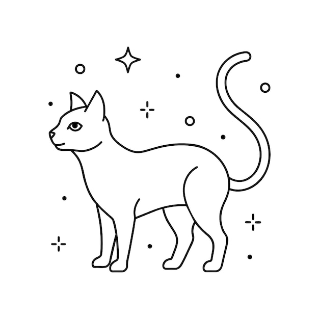 Słodki kot rysujący gwiazdy wektorowe i galaktyki włączone do jego projektu