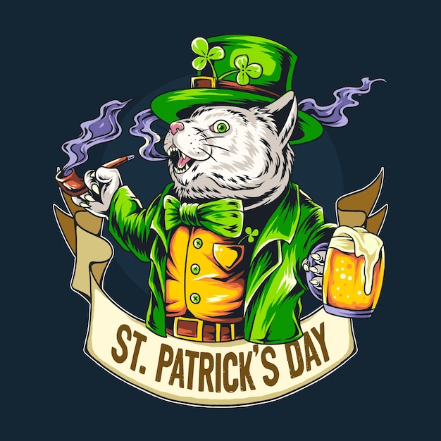 Słodki Kot St Patrick's Day Trzyma Szklankę Pełną Piwa.