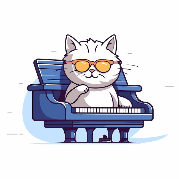 Plik wektorowy słodki kot w okularach przeciwsłonecznych siedzący na fortepianie