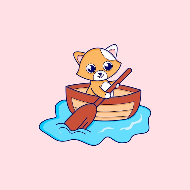 Słodki Kot Wiosłuje Na łodzi