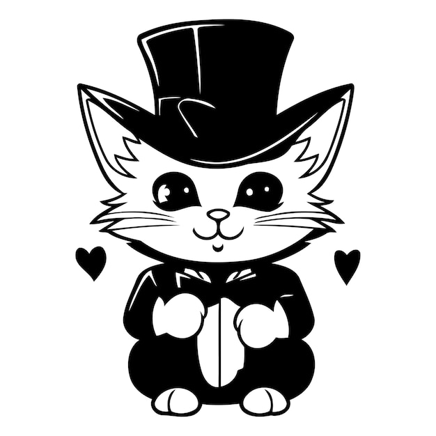 Plik wektorowy słodki kot z kreskówką z pałeczką i kapeluszem ilustracją wektorową