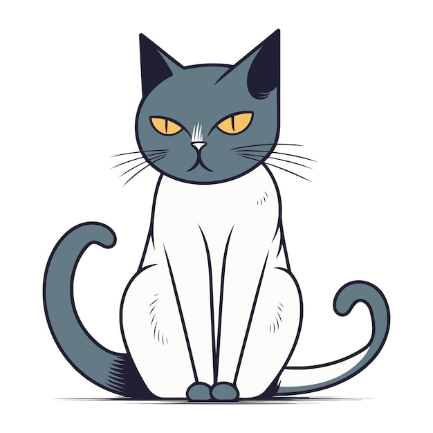 Plik wektorowy słodki kot z kreskówki siedzący i patrzący na kamerę ilustracja wektorowa