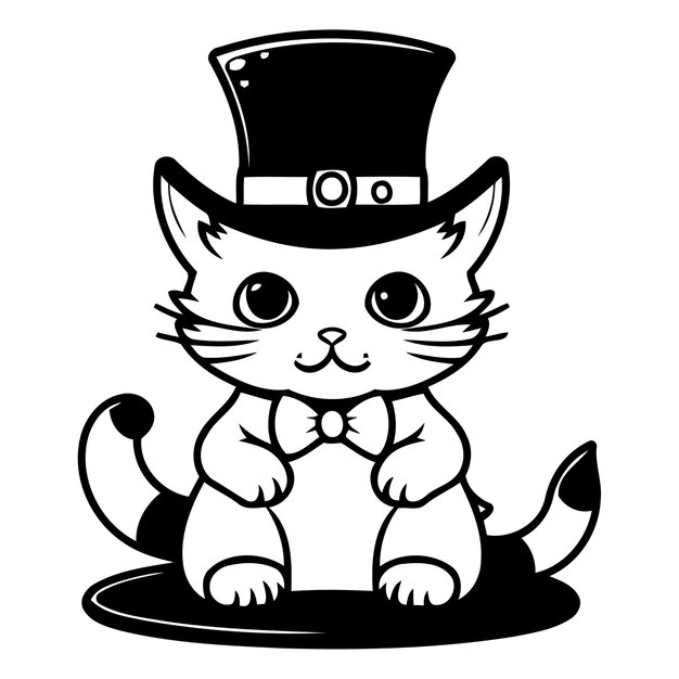 Plik wektorowy słodki kot z kreskówki w szczytowym kapeluszu i pałeczce ilustracja wektorowa