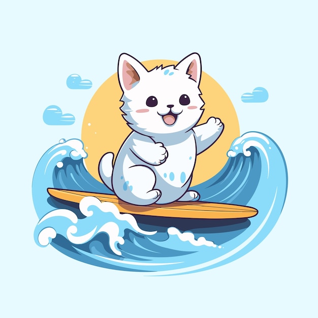 Słodki kotek surfujący ilustracja wektorowa