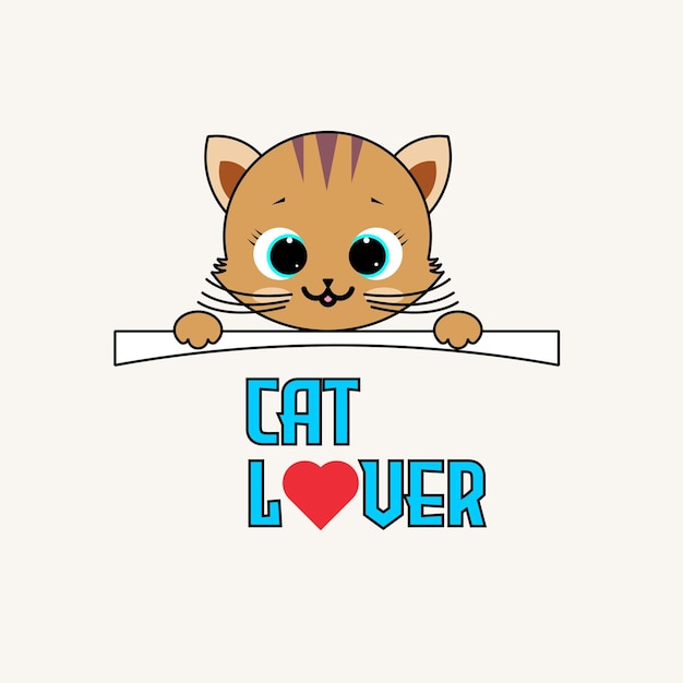 Plik wektorowy słodki kotek z napisem cat lover. ilustracja wektorowa na baby shower, kartkę z życzeniami.