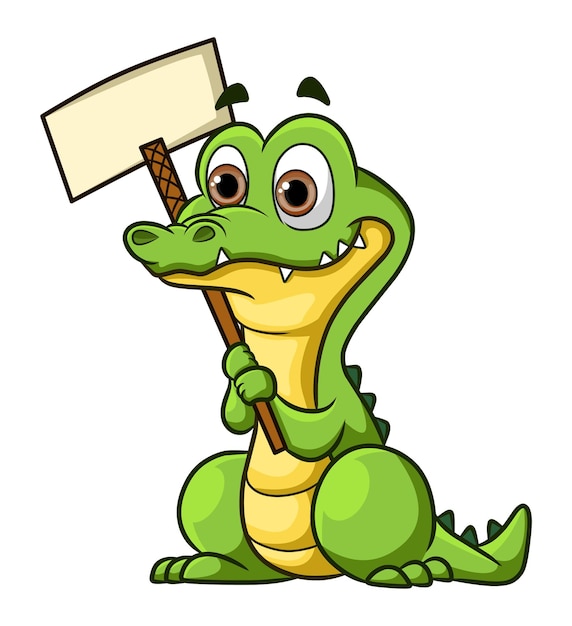 Słodki krokodyl trzymający pusty sztandar ilustracji