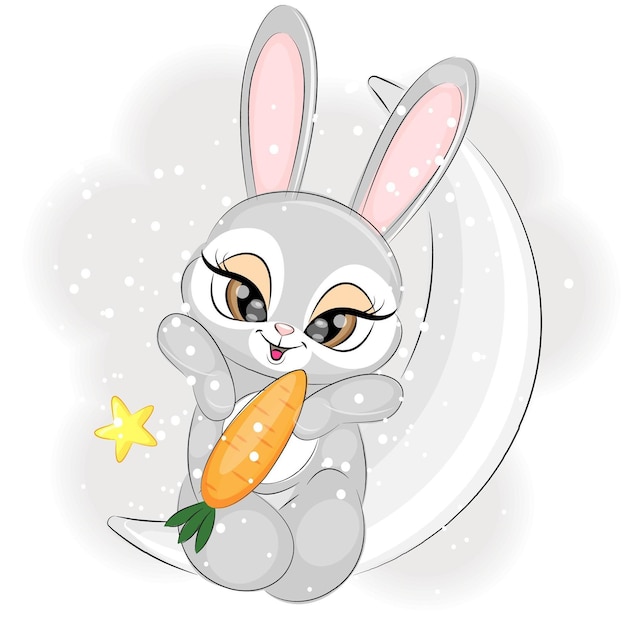 Plik wektorowy słodki królik świąteczny na księżycu z marchewką