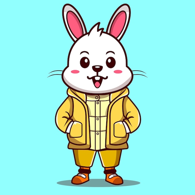 Plik wektorowy słodki królik w żółtej kurtce rysunkowa ilustracja wektorowa