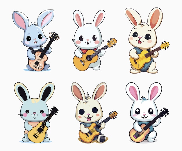 Plik wektorowy słodki królik z ilustracją kreskówki na gitarze
