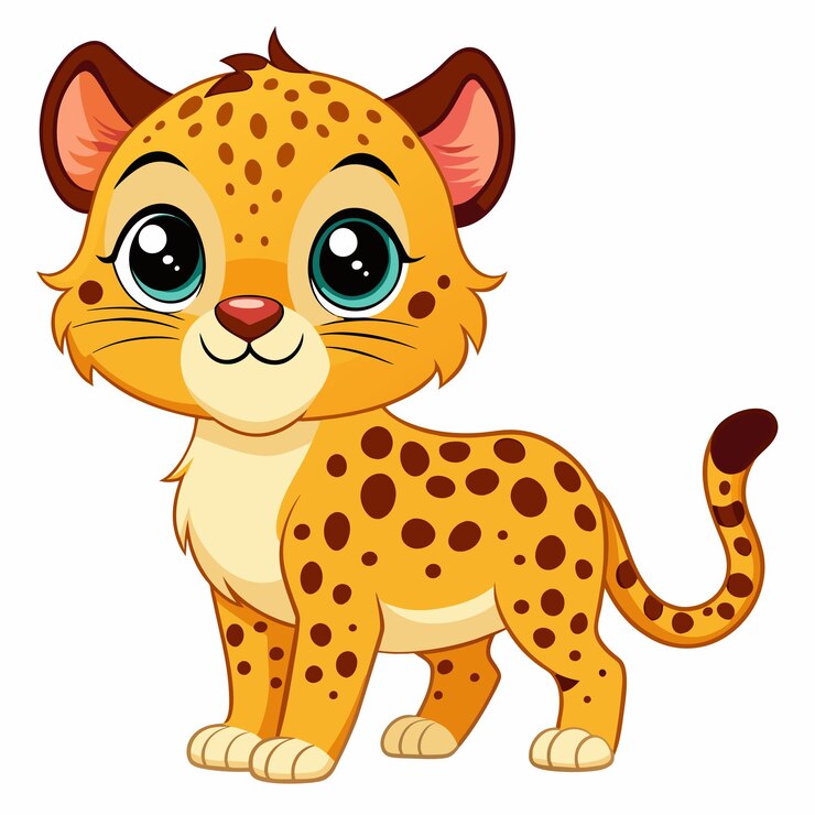 Słodki leopard w stylu kreskówki na białym tle Ilustracja wektorowa