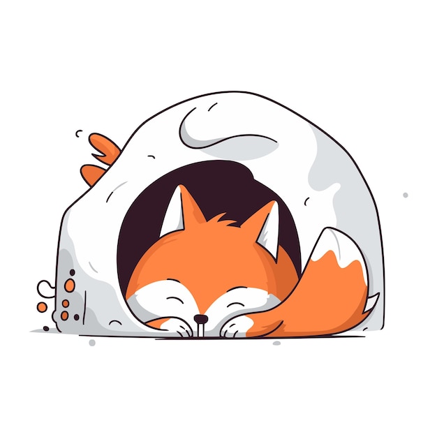 Plik wektorowy słodki lis śpiący w domku dla kotów wektorowa ilustracja kreskówki