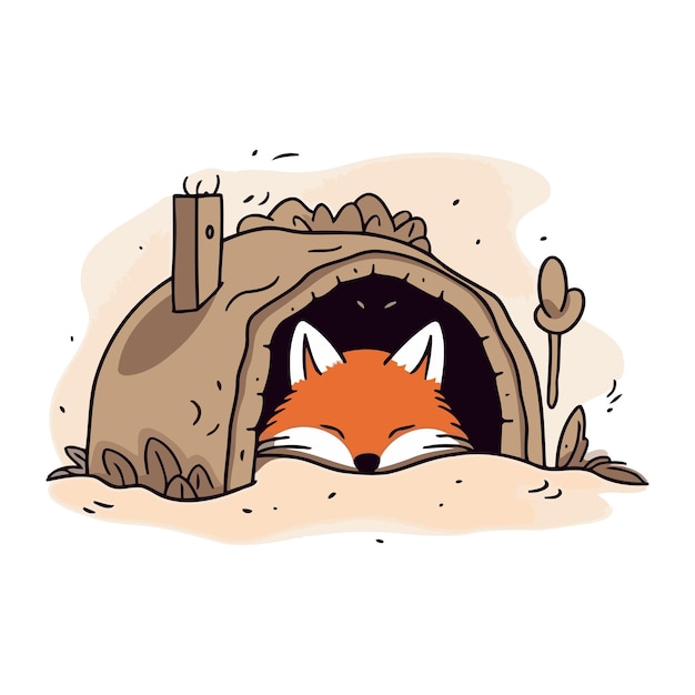 Plik wektorowy słodki lis w domku dla psów ręcznie narysowana ilustracja wektorowa