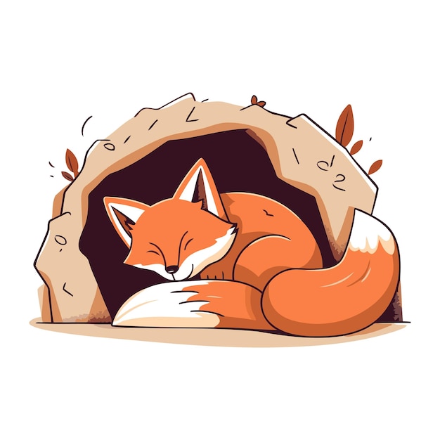Plik wektorowy słodki lis w jaskini ilustracja wektorowa w stylu kreskówki