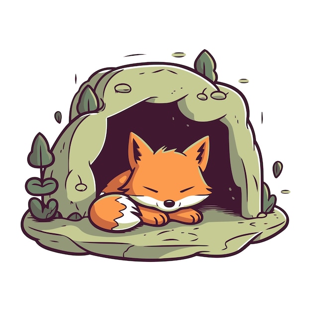 Plik wektorowy słodki lis w jaskini ilustracja wektorowa zwierzęcia z kreskówki