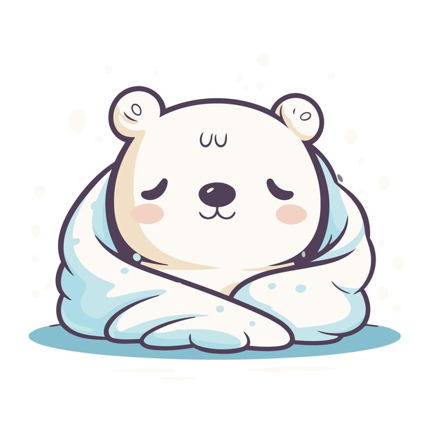 Plik wektorowy słodki mały niedźwiedź polarny śpi na poduszce ilustracja wektorowa