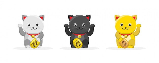 Plik wektorowy słodki maneki neko, szczęśliwy kot, maskotka postać z kreskówki