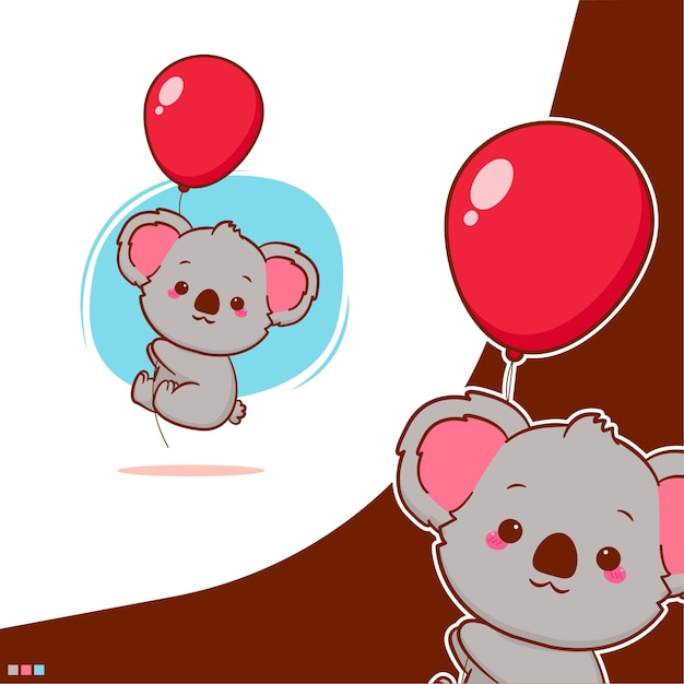 Słodki miś koala pływający z balonem Ilustracja kreskówka maskotka