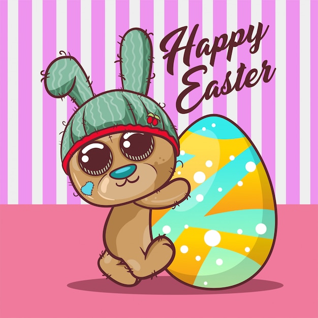 Słodki Miś Z Happy Easter Egg. Wektor
