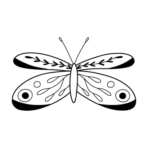 Plik wektorowy słodki motyl w stylu doodle motyl izolowany na białym tle motyl liniowy ilustracja wektorowa