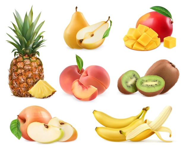 Słodki Owoc. Banan, Ananas, Jabłko, Mango, Kiwi, Brzoskwinia, Gruszka.