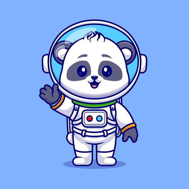 Słodki Panda Astronauta Stojący I Machający Ręką Kreskówka Ikona Wektorowa Ilustracja Ikona Nauki O Zwierzętach