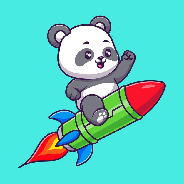 Plik wektorowy słodki panda jeździ bambusową rakietą, ilustracja ikony wektorowej, transport zwierząt izolowany