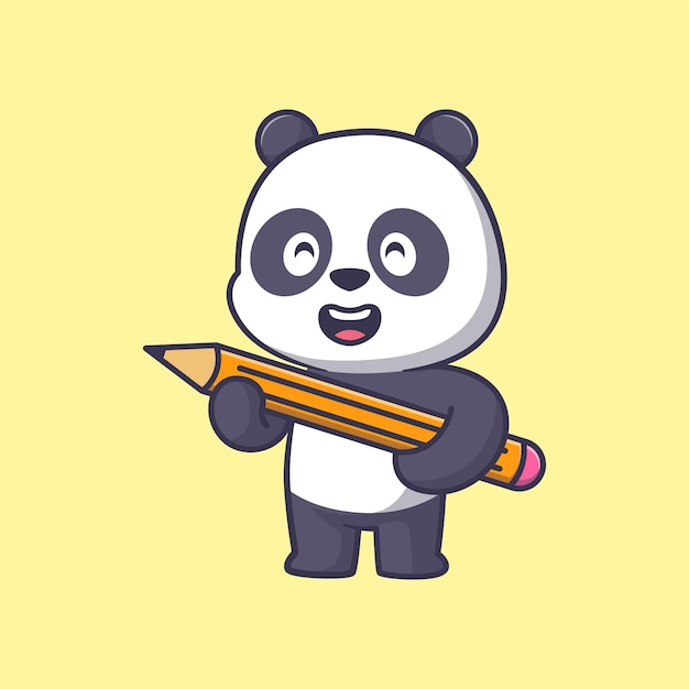 Słodki panda trzymający ołówek ilustracja ikony kreskówki