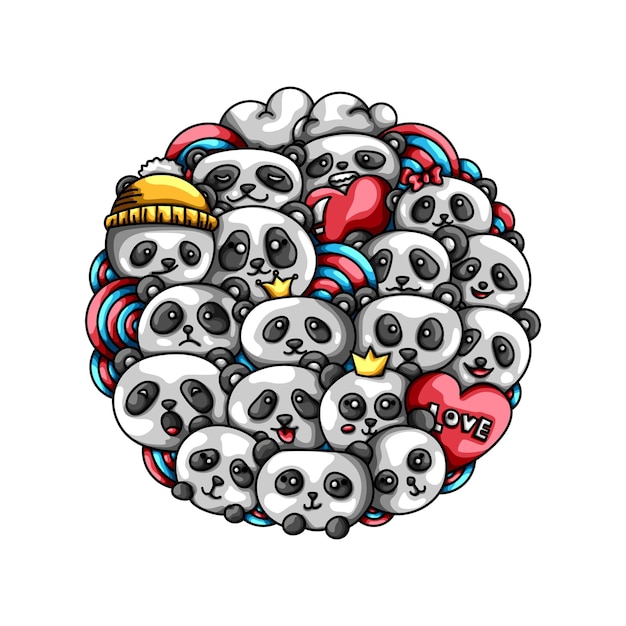 Plik wektorowy słodki panda valentine miłość zwierzęta kolorowe bamboo art doodle