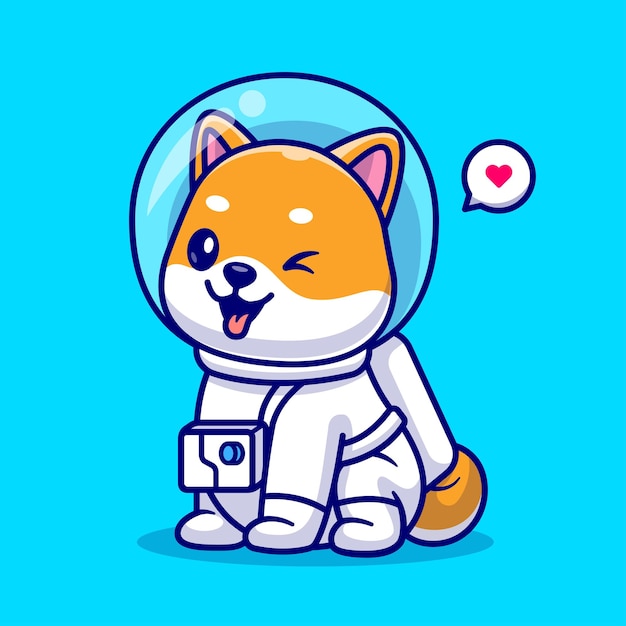 Słodki Pies Shiba Inu Astronauta Siedzący Kreskówka Wektor Ikona Ilustracja Zwierząt Nauka Ikona Białym Tle