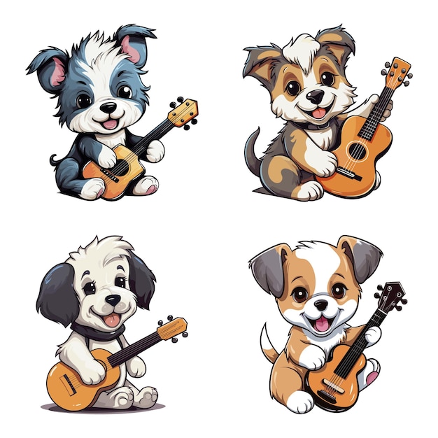 Plik wektorowy słodki pies z ilustracją kreskówki na gitarze