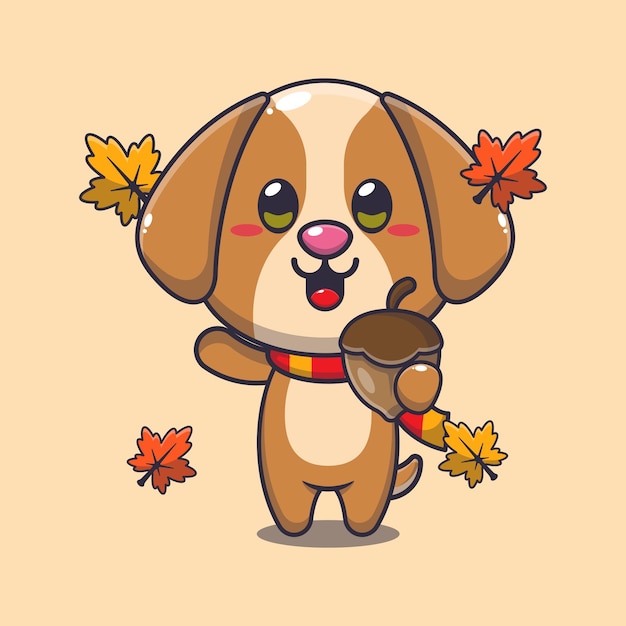 Plik wektorowy słodki pies z żołędziami w sezonie jesiennym
