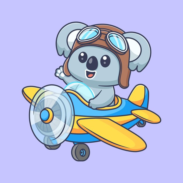 Słodki Pilot Koala Jeżdżący Samolotem Ilustracja Ikony Wektorowej Kreskówki Ikona Transportu Zwierząt Izolowana