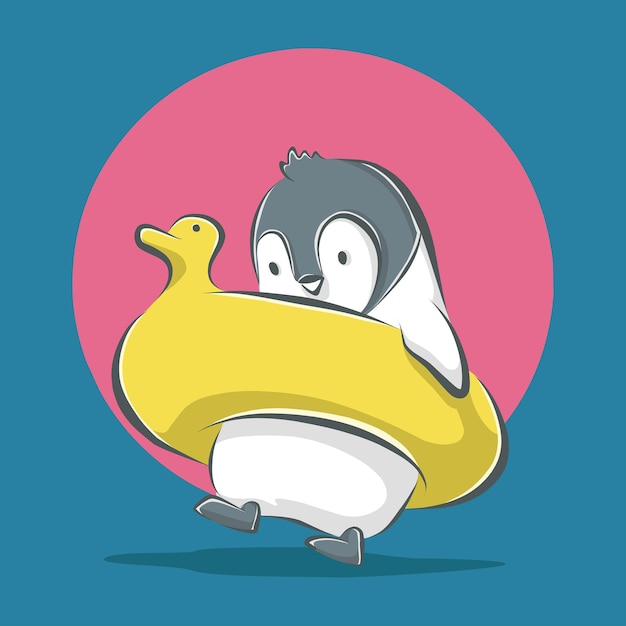 Plik wektorowy słodki pingwin z boją ikona ilustracja kreskówka