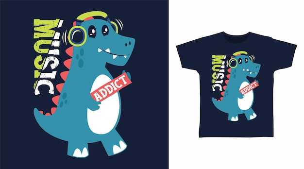 Słodki projekt koszulki z kreskówki dinozaura