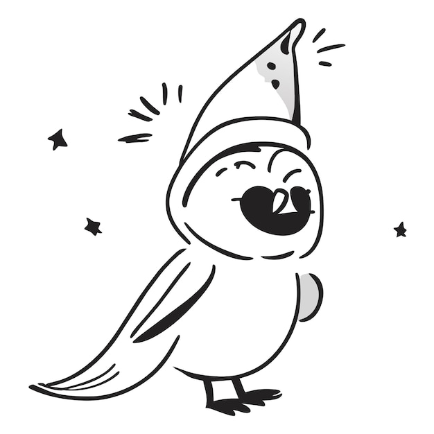 Plik wektorowy słodki ptaszek w naklejce z kreskówkową czapką imprezową