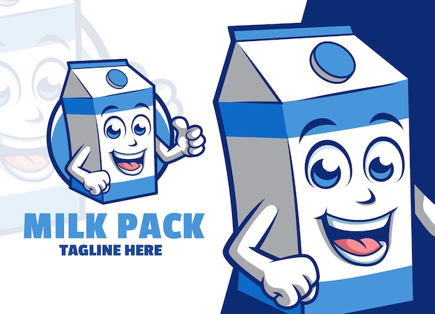 Plik wektorowy słodki pudełko mleka znak kreskówki maskotka logo dając kciuk w górę ilustracja wektorowa