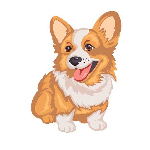 Słodki, puszysty, czerwony pies Corgi, ilustracja wektorowa