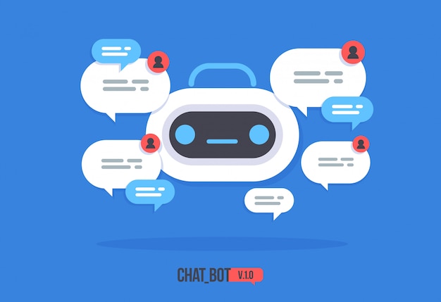 Słodki robot z dymek Pomoc techniczna usługi czat bot Wektor nowoczesne mieszkanie postać z kreskówki Smart Chat pomocnika.