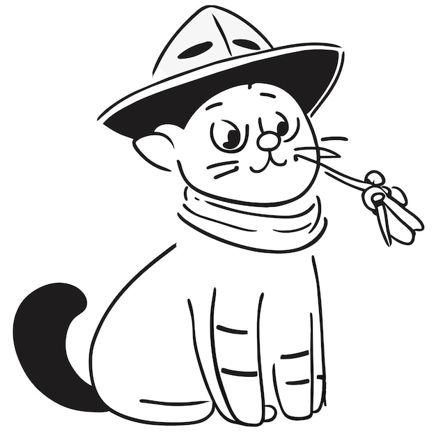 Plik wektorowy słodki rysunek kota z kapeluszem wiedźmy ręcznie narysowany naklejka kreskówkowa ikonka koncepcja izolowana ilustracja