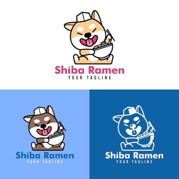 Słodki Shiba Inu Je Ramen Cartoon Logo Zestaw