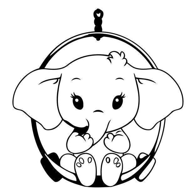 Plik wektorowy słodki słoń siedzący na huśtawce ilustracja wektorowa w stylu kreskówki