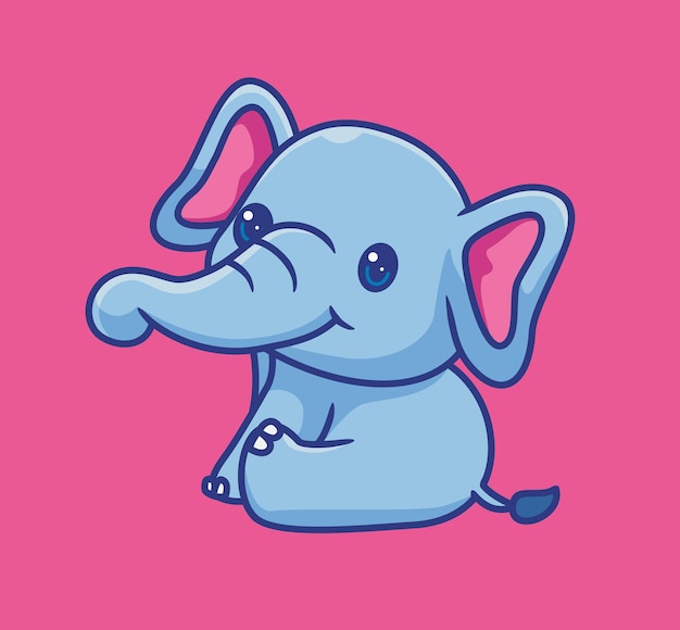 Słodki słoń siedzący odpoczynek na białym tle ilustracja kreskówka zwierząt Płaski styl naklejki ikona projektowania