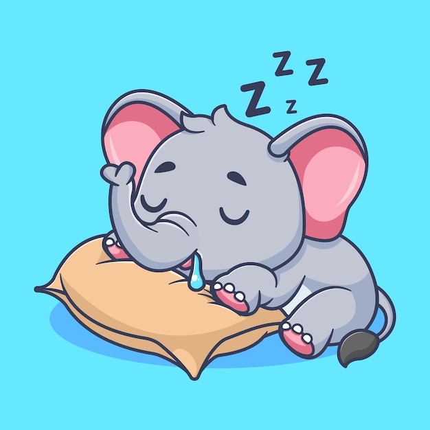 Plik wektorowy słodki słoń śpiący z poduszką ilustracja ikony wektorowej kreskówki koncepcja ikony przyrody zwierząt